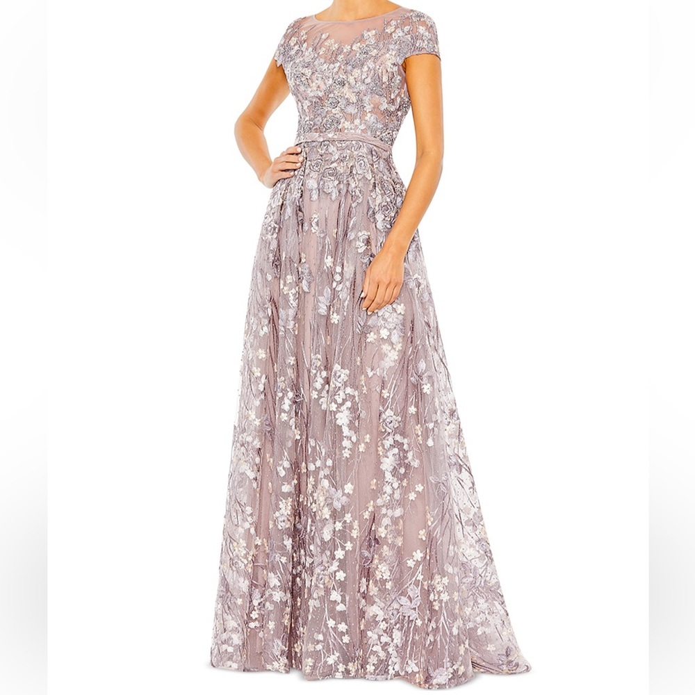 Mac Duggal Embroidered Tulle Cap Sleeve Gown Lilac Sz 16